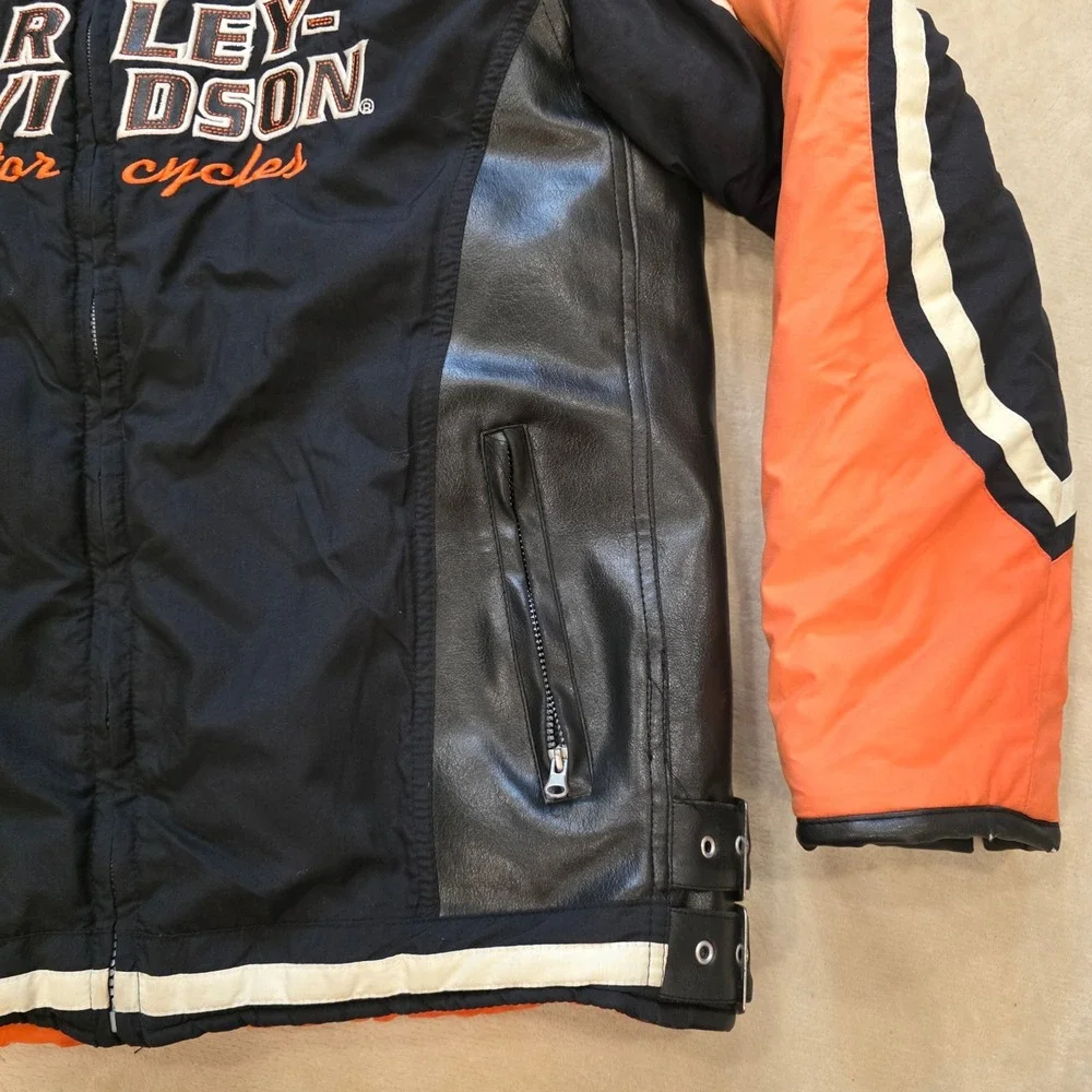 Harley Davidson Youth XL 18/20 Jacket Orange Black Moto Bomber Fits Adult Small